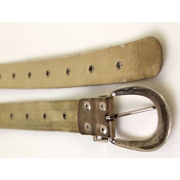 GOLD GENUINE LEATHER 1.5"Wd SILVER STUDDED CASUAL DRESS WOMEN'S BELT Sz M (T37 - Picture 6 of 6